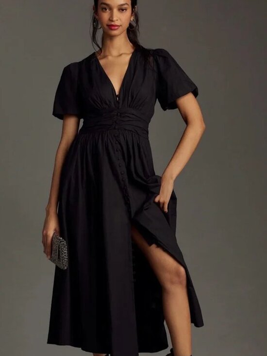 Anthropologie Dresses & Skirts - Anthropologie Katerina Black Button Front Dress 🖤 | Size M